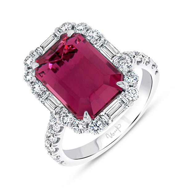 Uneek Precious Collection Halo Emerald Rubellite Engagement Ring