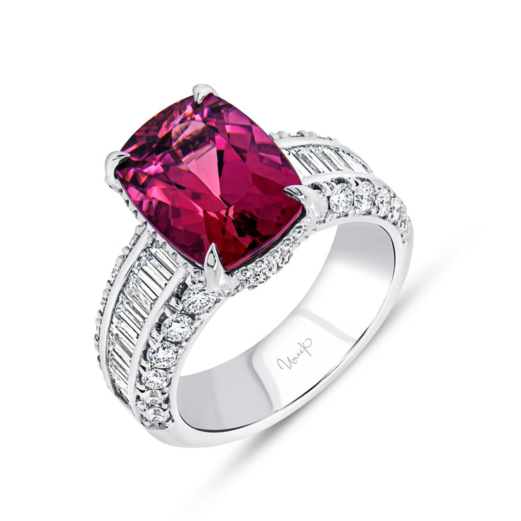 Uneek Precious Collection Halo Cushion Rubellite Engagement Ring