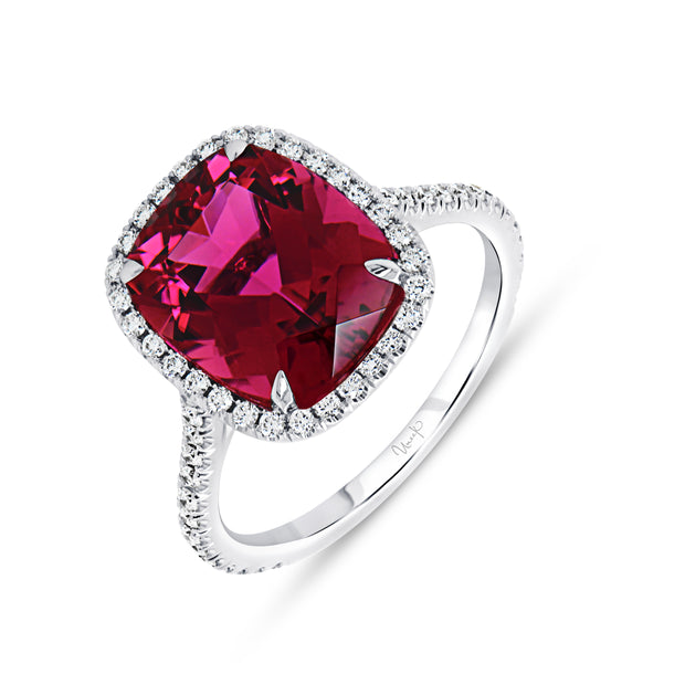 Uneek Precious Collection Halo Rubellite Engagement Ring