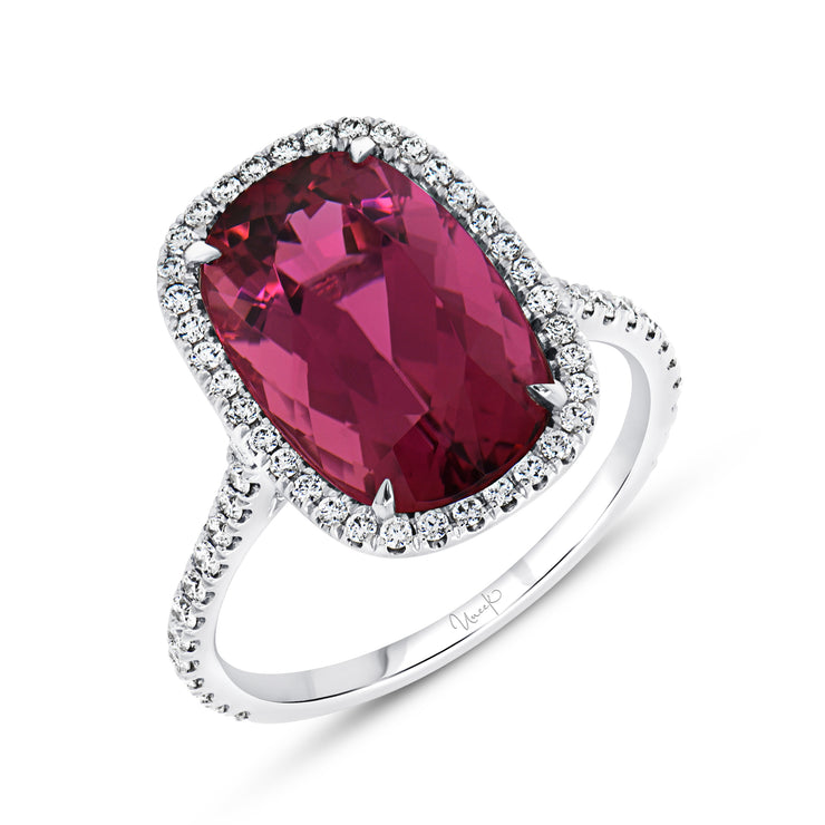 Uneek Precious Collection Halo Cushion Rubellite Engagement Ring