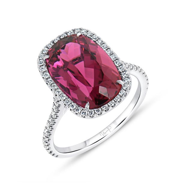 Uneek Precious Collection Halo Cushion Rubellite Engagement Ring