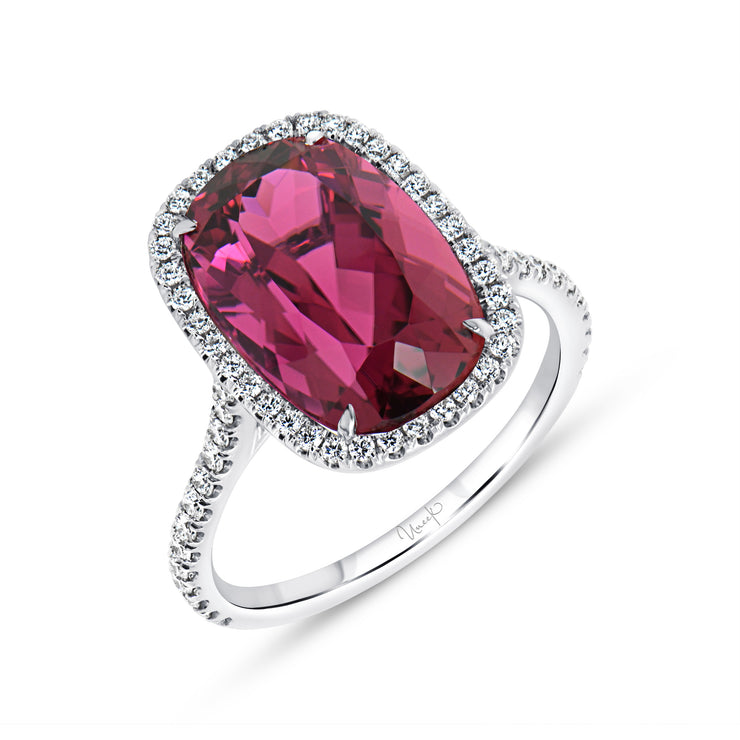 Uneek Precious Collection Halo Cushion Rubellite Engagement Ring