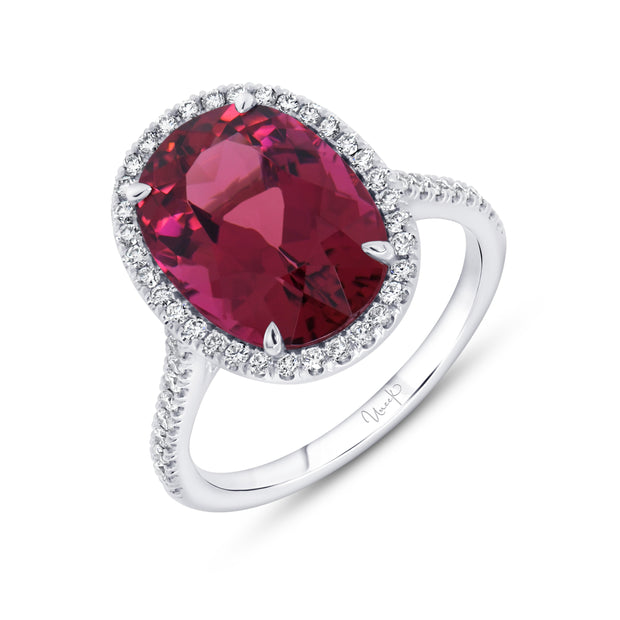 Uneek Precious Collection Halo Oval Rubellite Engagement Ring