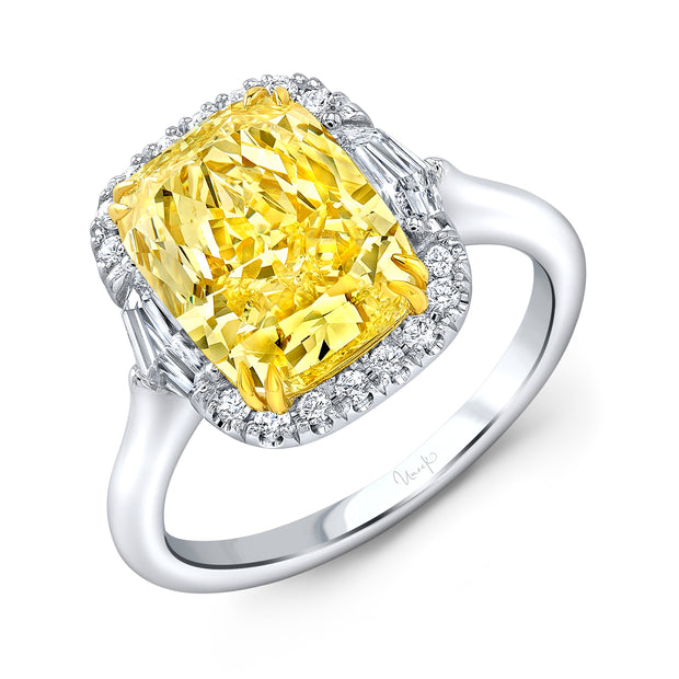 Uneek Natureal Collection Halo Cushion Yellow Diamond Engagement Ring