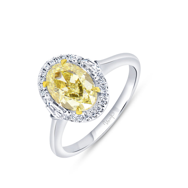 Uneek Natureal Collection Halo Oval Fancy Light Yellow Diamond Engagement Ring