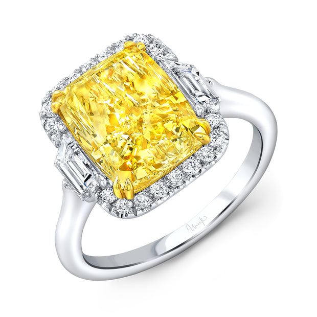 Uneek Natureal Collection Halo Cushion Yellow Diamond Engagement Ring