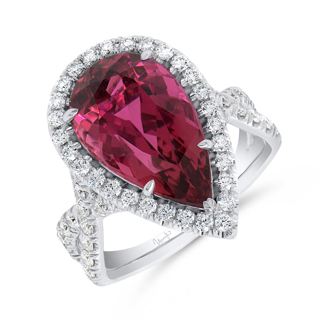 Uneek Precious Collection Double-Halo Pear Rubellite Engagement Ring