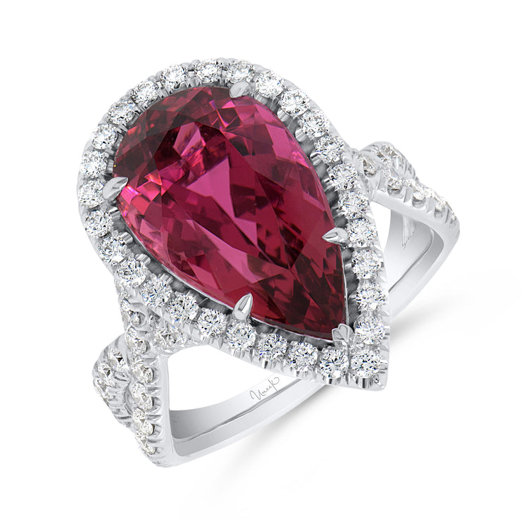 Uneek Precious Collection Double-Halo Pear Rubellite Engagement Ring