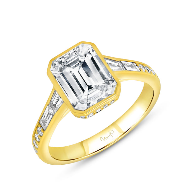 Uneek Alexandria Collection Bezel Emerald Cut Engagement Ring