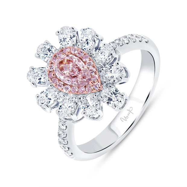 Uneek Natureal Collection Double-Halo Pear Shaped Pink Diamond Engagement Ring