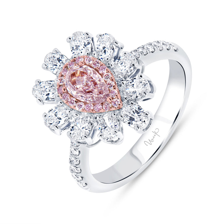 Uneek Natureal Collection Double-Halo Pear Pink Diamond Engagement Ring