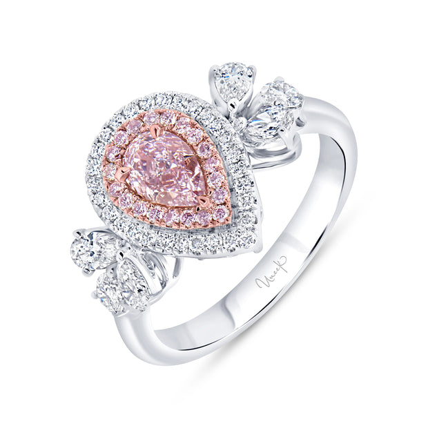 Uneek Natureal Collection Double-Halo Pear Pink Diamond Engagement Ring