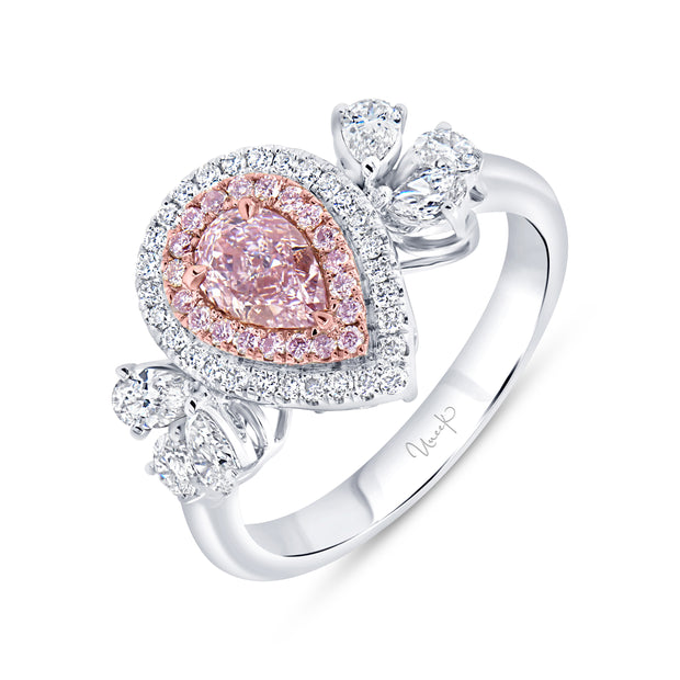 Uneek Natureal Collection Double-Halo Pear Shaped Pink Diamond Engagement Ring