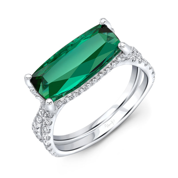 Uneek Precious Collection Split Cushion Cut Green Tourmaline Engagement Ring