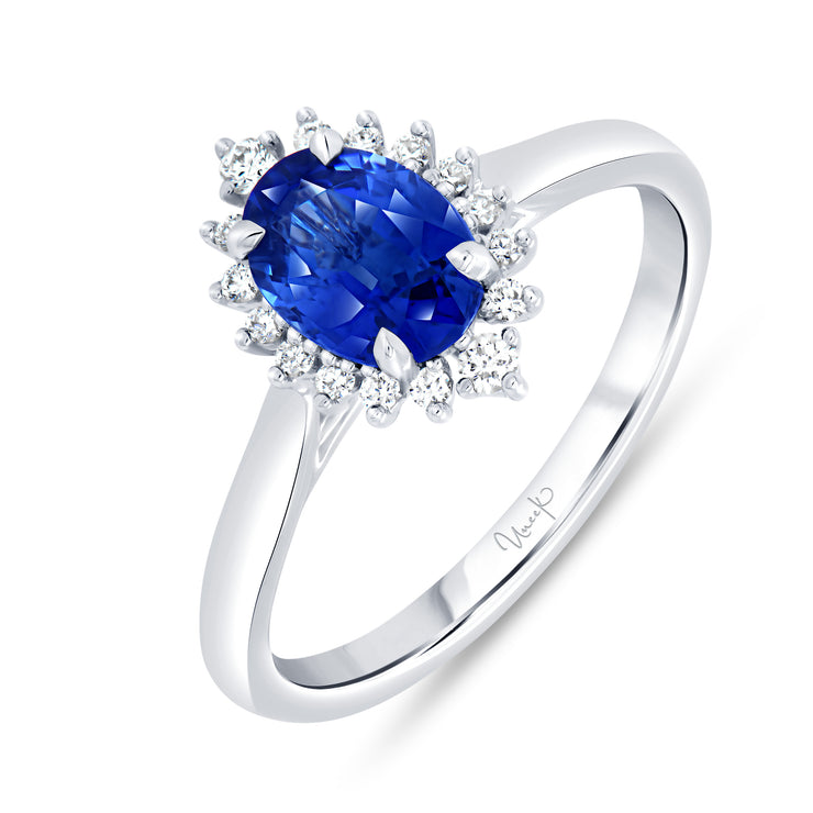 Uneek Precious Collection Halo Oval Blue Sapphire Engagement Ring