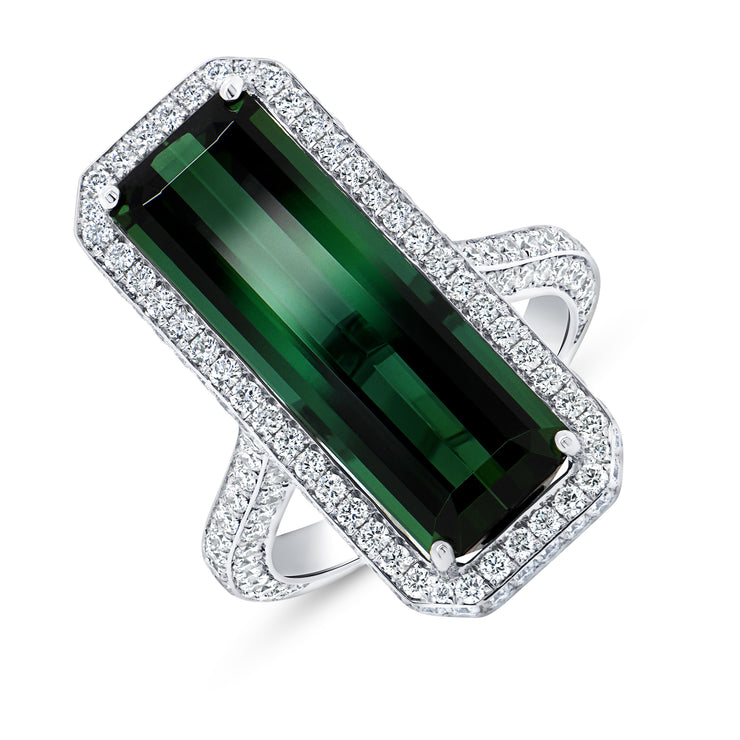 Uneek Precious Collection Halo Emerald Green Tourmaline Engagement Ring