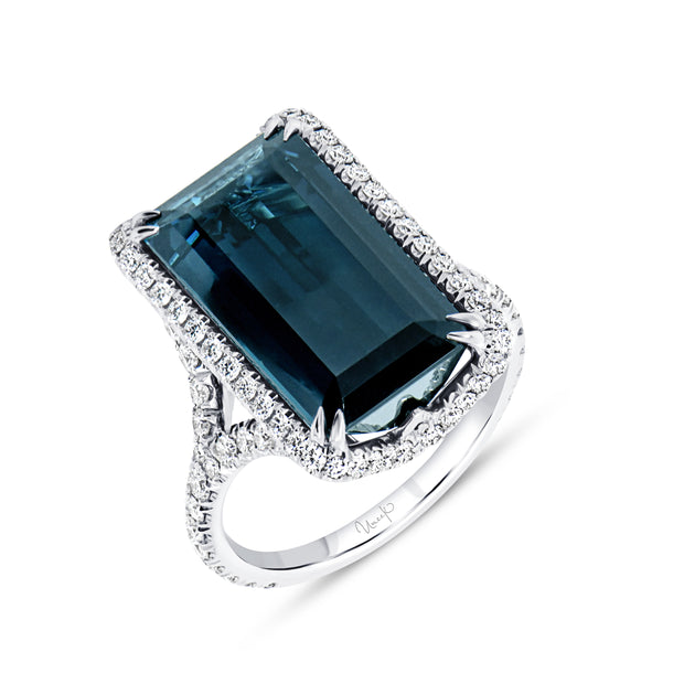 Uneek Precious Collection Halo Emerald Green Tourmaline Engagement Ring