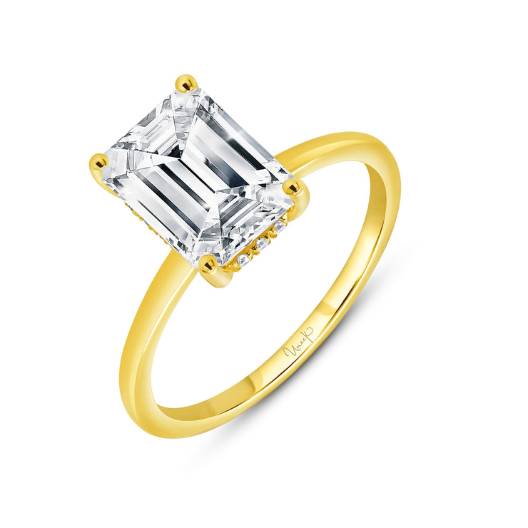 Uneek Timeless Collection Under-Halo Emerald Diamond Engagement Ring