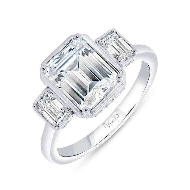 Uneek Alexandria Collection Three-Stone Emerald Engagement Ring