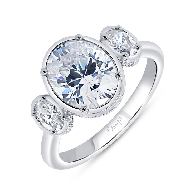 Uneek Alexandria Collection Three-Stone Oval Engagement Ring