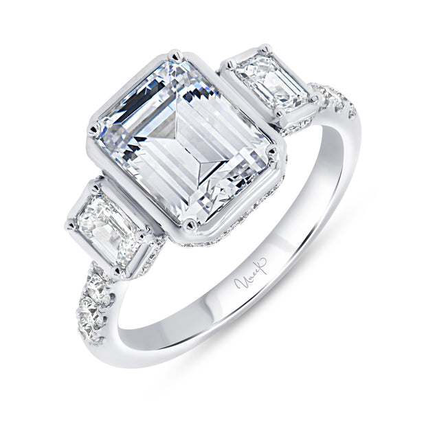 Uneek Alexandria Collection Three-Stone Emerald Engagement Ring