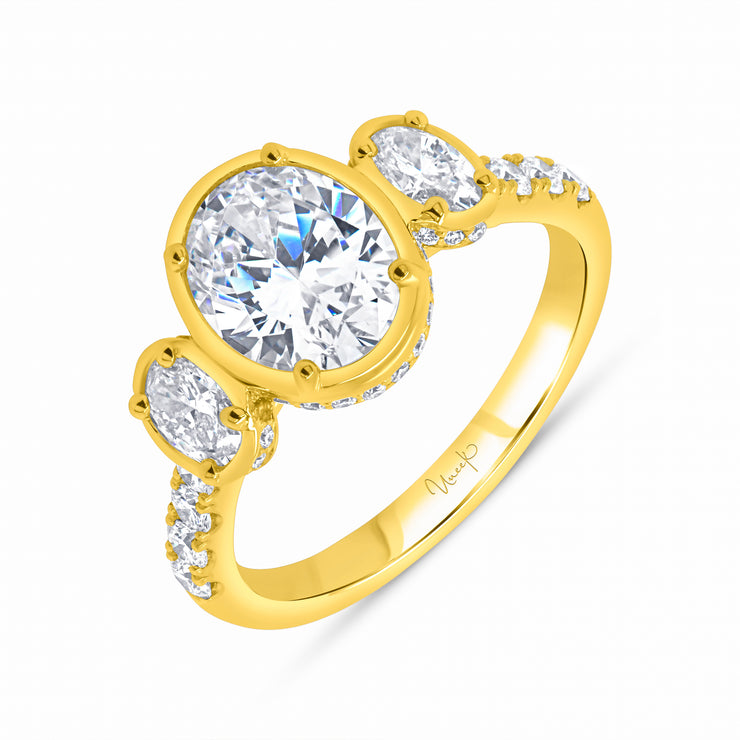 Uneek Alexandria Collection Three-Stone Oval Engagement Ring