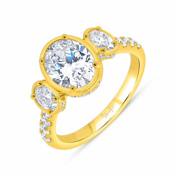 Uneek Alexandria Collection Three-Stone Oval Engagement Ring