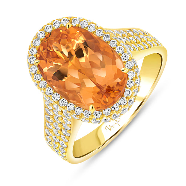 Uneek Precious Collection Halo Oval Shaped Topaz Engagement Ring
