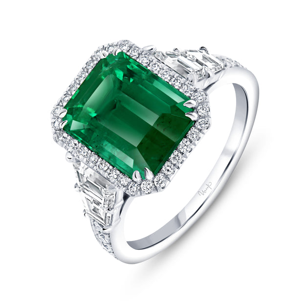 Uneek Precious Collection Halo Emerald Emerald Engagement Ring