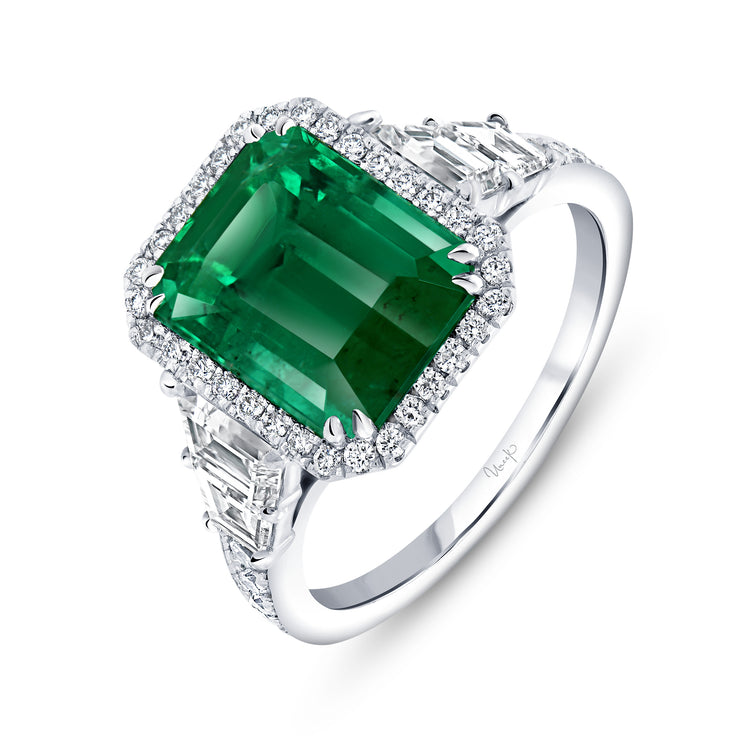 Uneek Precious Collection Halo Emerald Cut Emerald Engagement Ring