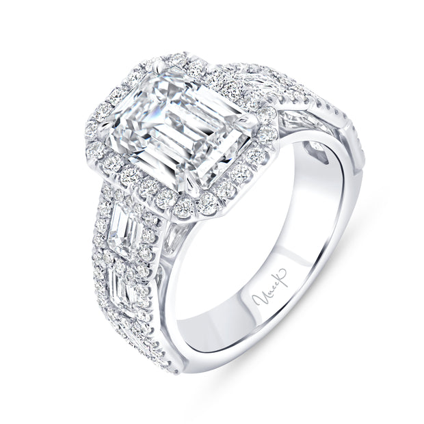 Uneek Signature Collection Halo Emerald Cut Diamond Engagement Ring