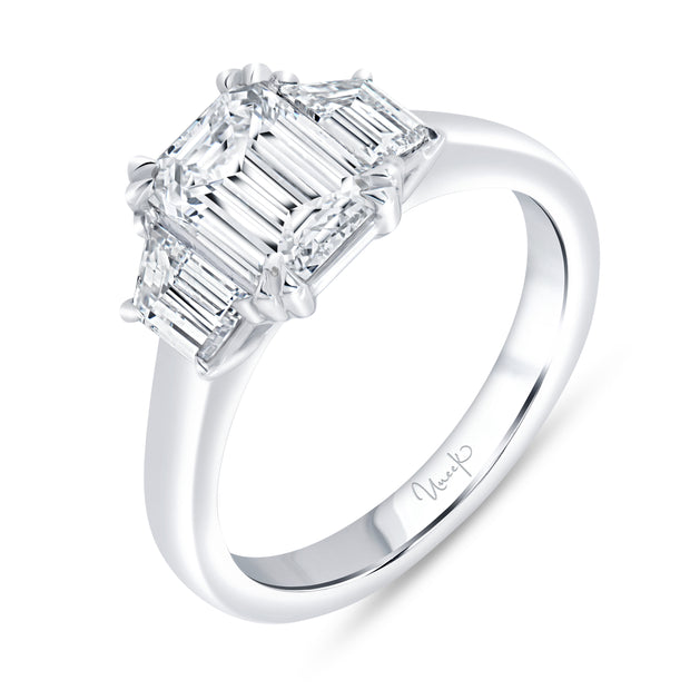 Uneek Signature Collection Three-Stone Emerald Cut Diamond Engagement Ring
