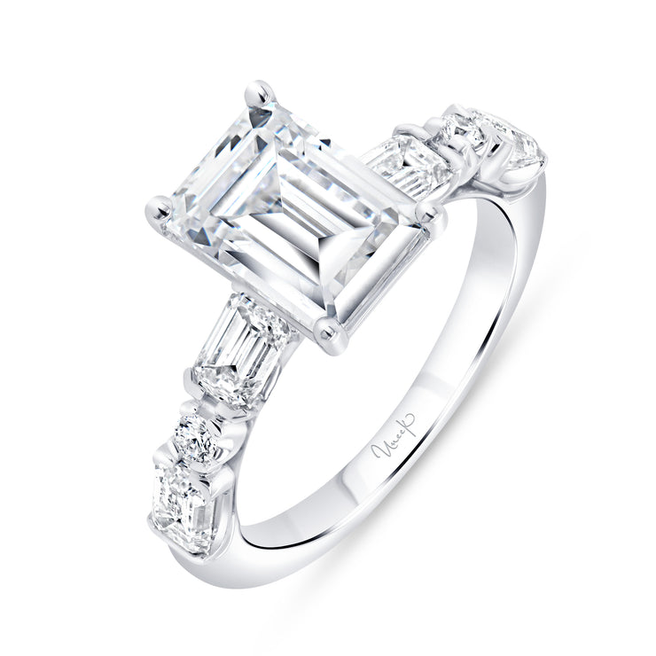 Uneek Timeless Collection Straight Emerald Engagement Ring