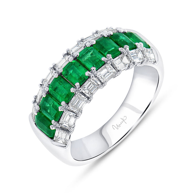 Uneek Precious Collection 3-Row Green Diamond Anniversary Ring