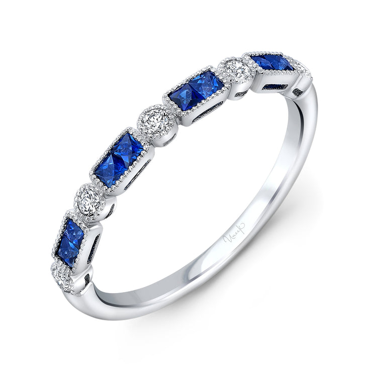 Uneek Precious Collection 1-Row Princess Blue Sapphire Stackable Ring