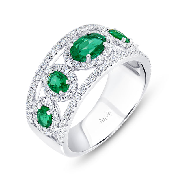 Uneek Precious Collection 5-Stone-Halo Oval Emerald Fashion Ring