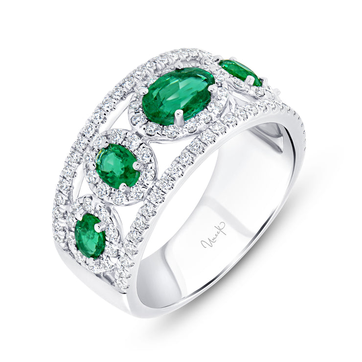 Uneek Precious Collection 5-Stone-Halo Oval Emerald Fashion Ring
