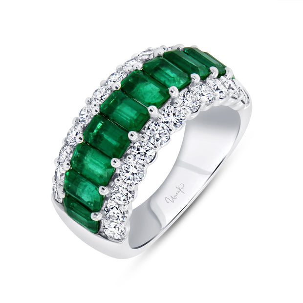 Uneek Precious Collection 3-Row Emerald Emerald Anniversary Ring