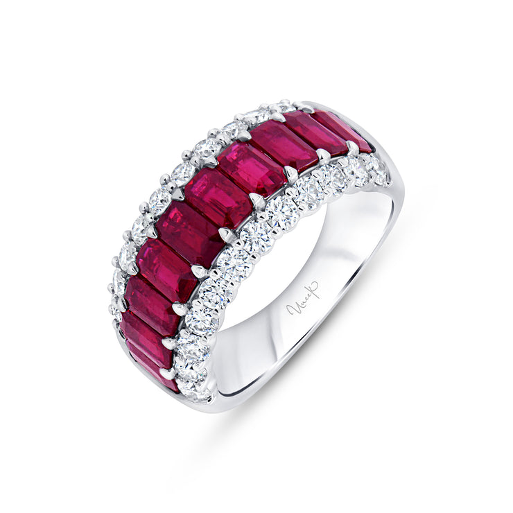 Uneek Precious Collection 3-Row Emerald Ruby Anniversary Ring