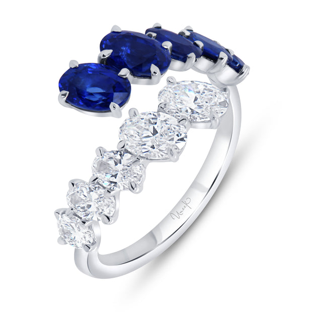 Uneek Precious Collection Bypass Oval Shaped Blue Sapphire Fashion Ring