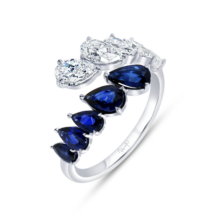 Uneek Precious Collection Bypass Pear Blue Sapphire Fashion Ring