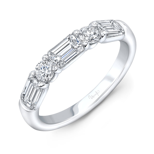 Uneek Contemporary Three-Stone Engagement Ring with Radiant-Cut Diamond Center