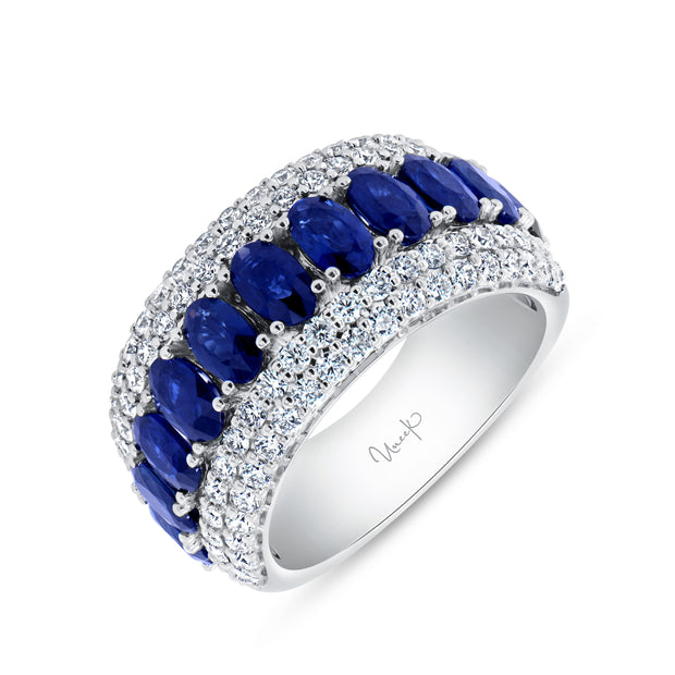 Uneek Precious Collection Multi-Row Oval Shaped Blue Sapphire Anniversary Ring