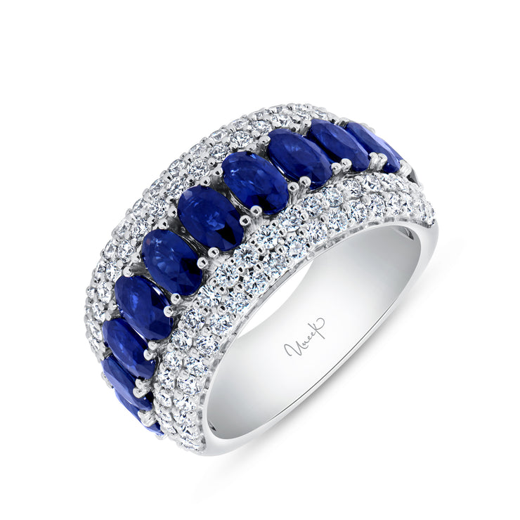 Uneek Precious Collection Multi-Row Oval Blue Sapphire Anniversary Ring