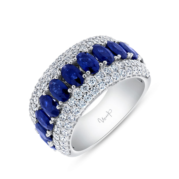 Uneek Precious Collection Multi-Row Oval Blue Sapphire Anniversary Ring
