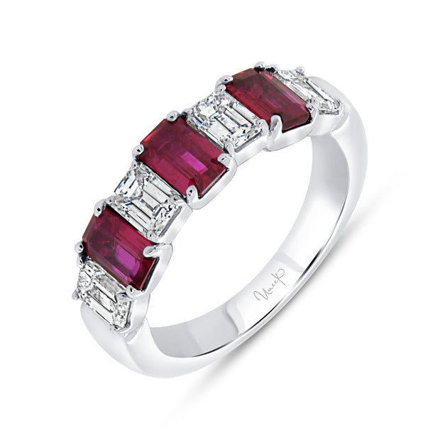 Uneek Precious Collection Seven-Stone Emerald Cut Ruby Anniversary Ring