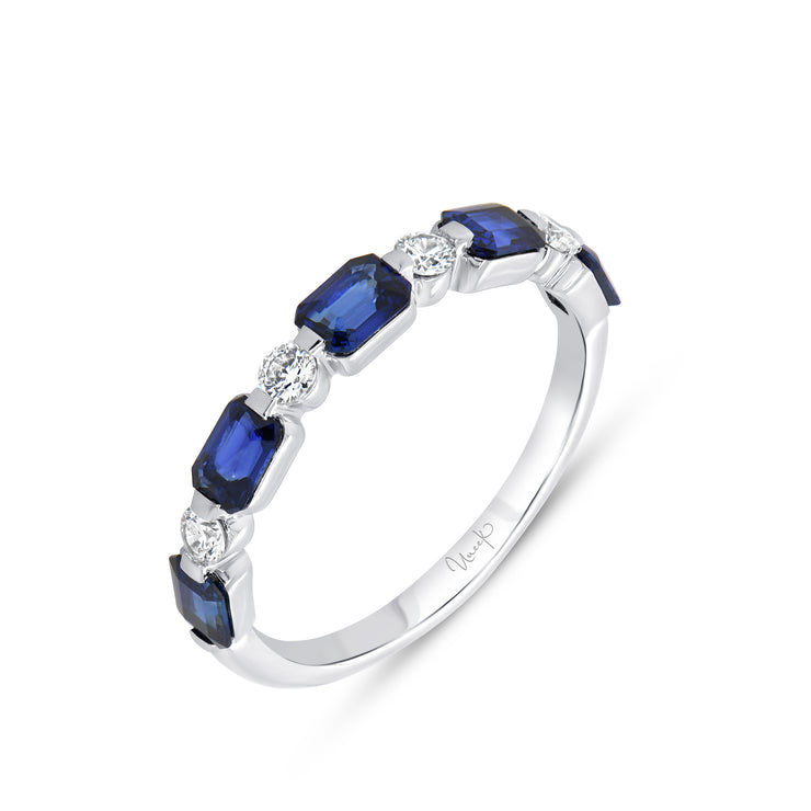 Uneek Precious Collection 1-Row Emerald Blue Sapphire Stackable Ring
