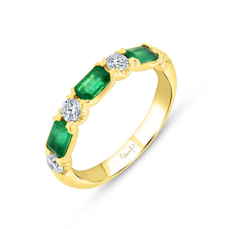 Uneek Precious Collection Straight Emerald Cut Emerald Anniversary Ring