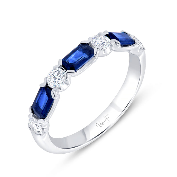Uneek Precious Collection Straight Emerald Cut Blue Sapphire Anniversary Ring