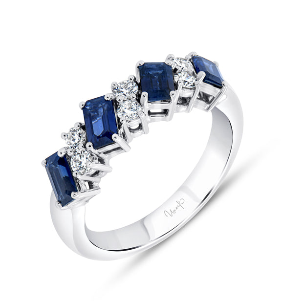Uneek Precious Collection 1-Row Emerald Cut Blue Sapphire Anniversary Ring